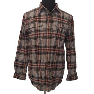 Carhartt Mens Beige Black Red Flannel Long Sleeve Button Down Shirts Size Medium